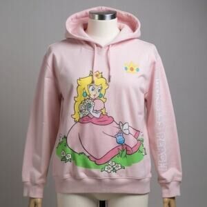Nintendo Princess Peach Hoodie Pink Graphic Gamer Sweatshirt Size XL